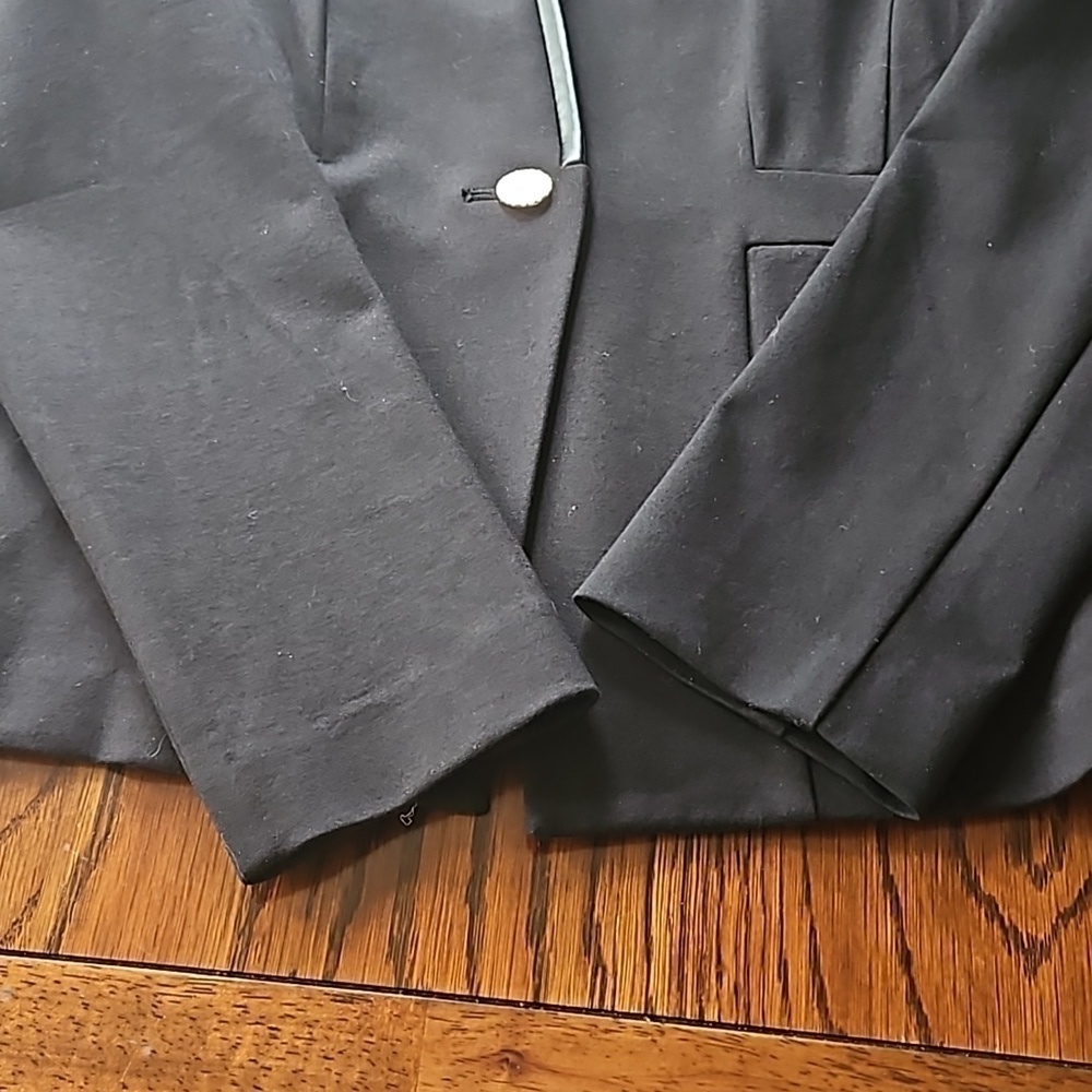 Anne Klein Black Knit Faux Leather Trim Stretch One Button Blazer Size M… - Picture 12 of 16